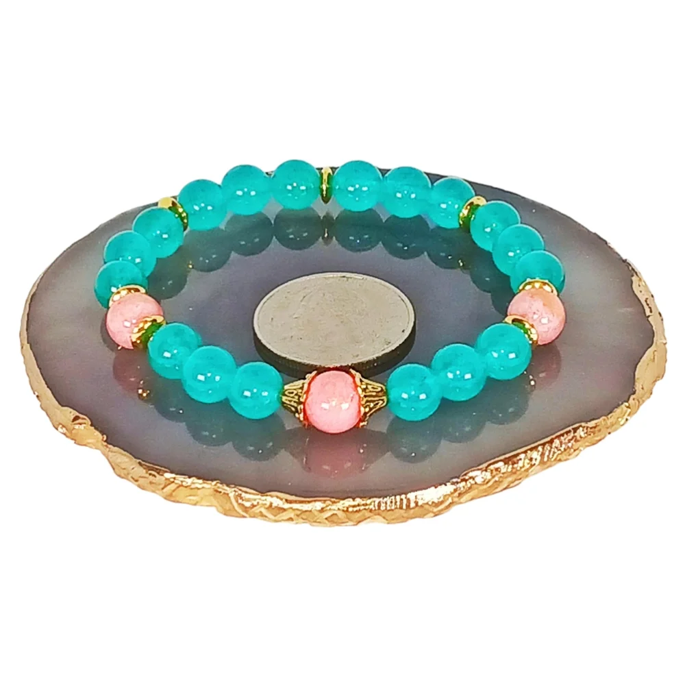 Teal Chrysoprase Peach Jade Stretch Bracelet Western Aztec Southwestern Beachy